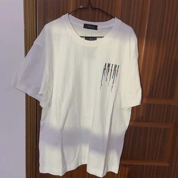 AMIRI Colorful Logo Lettering Printed T-Shirt - White Short Sleeve